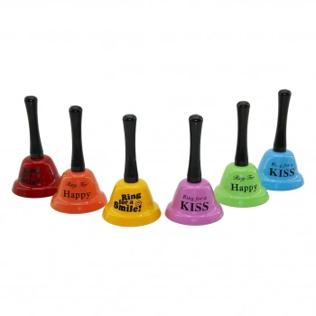 BÜYÜK   TUTMALI - SALLAMALI  RENKLİ METAL RESTORANT OTEL ZİLİ ÇAP: 7.5CM - PLS.SAPLI BOY: 13.5CM (5324)