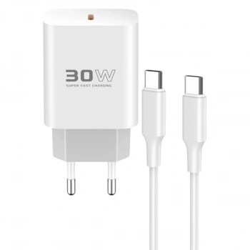 C87c 30w Type-c Çıkışlı Ekstra Dl51 1m Type-c To Type-c Kablolu Pd Şarj Cihazı - Beyaz