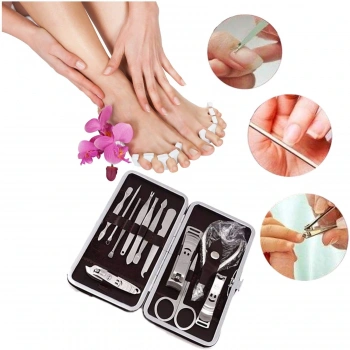 Çantalı Manikür Pensi Profesyonel ve Manikür Pedikür Seti 13 Parça Tırnak Eti İtici Ve Cımbız (5324)