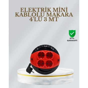 CE Belgeli 3 Metre 4’lü Kablolu Priz Makara