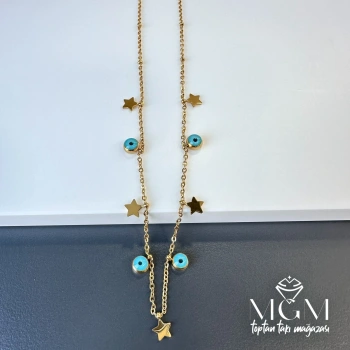 Çelik Yıldız Nazar Boncuklu  Kolye - Kl0047