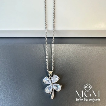 Çelik Zirkon Taşlı Yonca Kolye - Kl0165