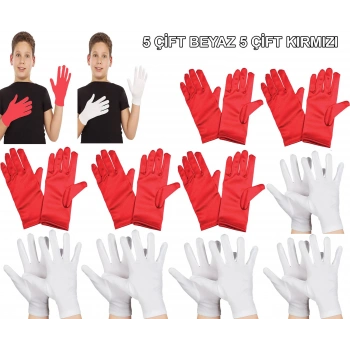 Çocuk Gösteri Eldiven Seti – 5 Çift Beyaz &amp;amp; 5 Çift Kırmızı (5324)