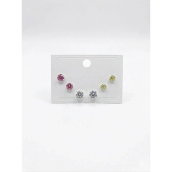 Çok Renkli Tektaş Altılı Küpe - Kp00644