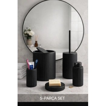 Çöp Kovası, Tuvalet Fırçası, Sabunluk 5 Parça Banyo Seti