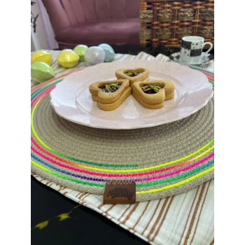 DecoHandy 39cm Neon Mevcutli Şeritli Jüt Örme Supla Amerikan Servis