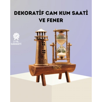 Dekoratif Ahşap Kum Saati ve Deniz Feneri Figürlü Masa Süsü – Şık ve Fonksiyonel Tasarım