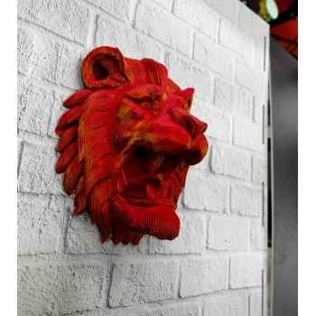 Dekoratif Asılabilir Aslan Başı 3D Duvar Heykeli Gold Red 20x21 cm