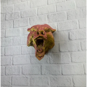Dekoratif Asılabilir Jaguar Başı 3D Duvar Heykeli Gold Red 20x16 cm