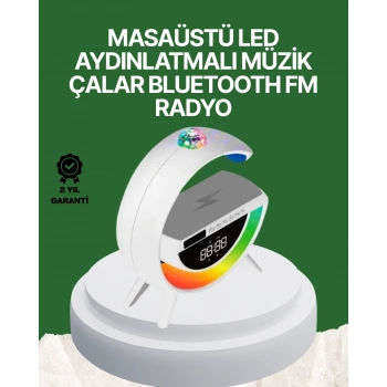 Dijital Saatli Kablosuz Şarj Destekli RGB LED Işıklı Bluetooth Ses Sistemi