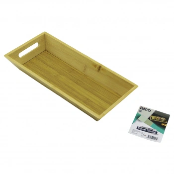 DİKDÖRTGEN=16X35CM  DERİN=4.5CM  AHŞAP BAMBU SUNUM TEPSİSİ ÇİFT OYMA KULPLU (5324)
