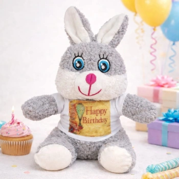 Doğum Günü Tişörtlü Sevimli Peluş Tavşan