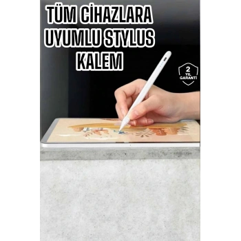 Dokunmatik Kalem Beyaz Şarjlı Yedek Uçlu Android Ve İos Uyumlu