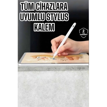 Dokunmatik Kalem Beyaz Şarjlı Yedek Uçlu Android ve İOS Uyumlu