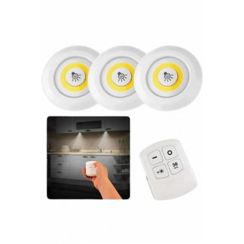 Dolap Işığı Mutfak Rafı Işığı Uzaktan Kumandalı 3 Lü Spot Led Lamba