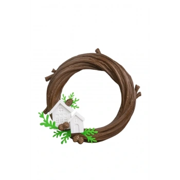 Eco Lounge Kış Köyü Kapı Süsü 21 cm – Ahşap Dal Temalı Yılbaşı Dekoru