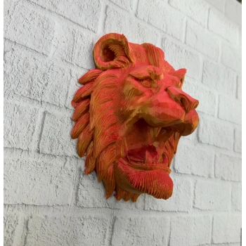 Gold Kırmızı Aslan Duvar Dekoru Asılabilir Hediyelik 3d Heykel 20x21 Cm