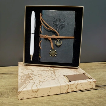 Gri Defter Ve Beyaz Kalem Kutulu Set