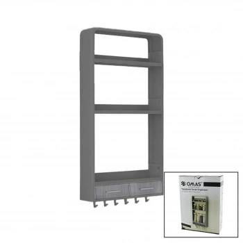 GRİ YAPIŞKANLI DUVAR ORGANİZERİ PLASTİK 3 RAF=14CM-19CM-30CM - 2 ÇEKMECE=40CM - 6 ASKI 19 PARÇA (5324)