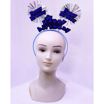 Happy Birthday Yazılı Püsküllü Neon Mavi Renk Doğum Günü Tacı 22x19 cm (5324)