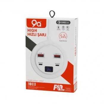 HIGH POWER 3.0  VFAST KY-100  ÇOKLU= 4 LÜ   HIZLI  ŞARJ SETİ  2AD -PD20W=TYPE-C  - 2.1A + QC3.0= USB  2.4W (5324)