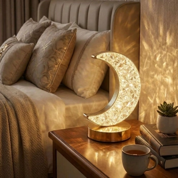 Hilal AY Model Kristal LED Masa Lambası – Dokunmatik, 3 Renk Işık Modlu, Şarjlı Mini Dekoratif Gece Lambası (5324)