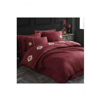 Hobby Elegant Nakışlı Pamuk Saten Çift Kişilik Nevresim Takımı Olimpos Bordo