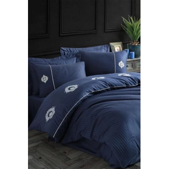 Hobby Elegant Nakışlı Pamuk Saten Çift Kişilik Nevresim Takımı Olimpos Lacivert