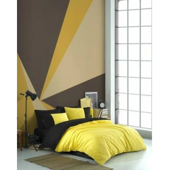 Hobby Kingsize Poplin Nevresim Diamond Sarı Siyah
