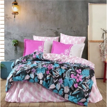 Hobby Kingsize Poplin Nevresim Monstera Fuşya