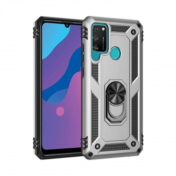 Huawei Y6p Kılıf Sofya Yüzüklü Silikon Kapak - Gümüş