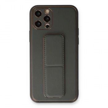 İphone 12 Pro Kılıf Coco Deri Standlı Kapak - Füme