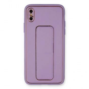 İphone Xs Max Kılıf Coco Deri Standlı Kapak - Koyu Lila