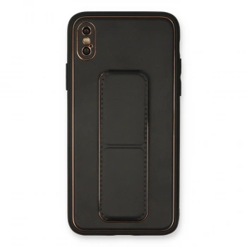 İphone Xs Max Kılıf Coco Deri Standlı Kapak - Siyah