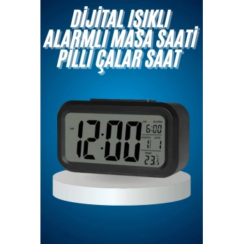 Işıklı Dereceli Masa Ofis Saati Alarmlı Termometre Takvim Çalar Saat