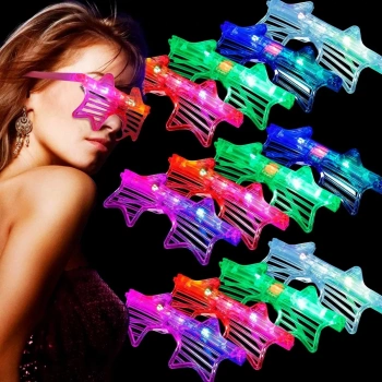 Işıklı Yıldız Gözlük Ledli Parti Gözlüğü 6 Renk 12 Adet (5324)