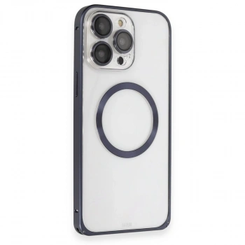 Joko Apple İphone 15 Pro Max Kılıf Metal Bumper Magneticsafe Kapak - Lacivert