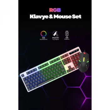 Kablolu Işıklı Gaming Standart Türkçe Q Klavye Ve Mouse Seti