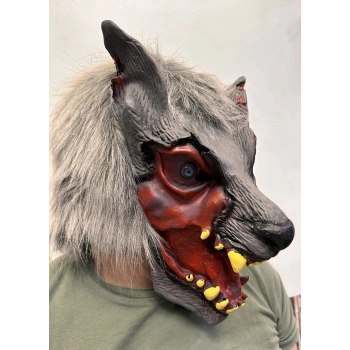 Kafaya Tam Geçmeli Lateks Dişli Ağzı Açık Kurt Maskesi (5324)