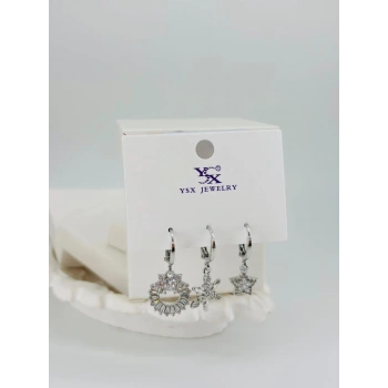 Kar Tanesi Detaylı Üçlü Kombin Küpe - Kp00540