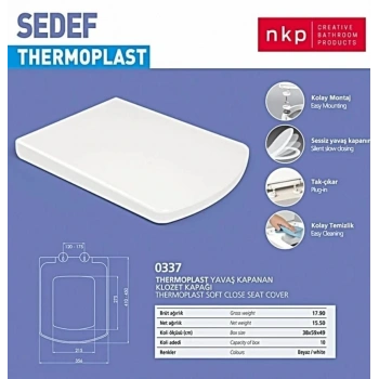 Kare Sedef Klozet Kapağı Beyaz Yavaş Kapanan