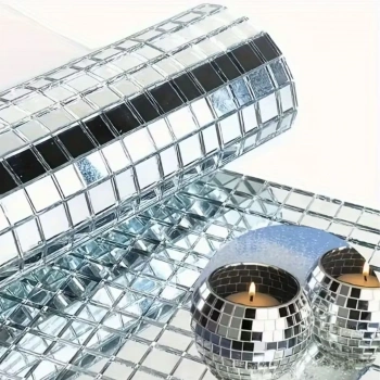 Kare Silver Cam Mozaik Fayans Çıkartmaları El İşi Kare Cam Fayans Kendinden Yapışkanlı Aynalı Dekor Panel 30x30 Cm (5324)