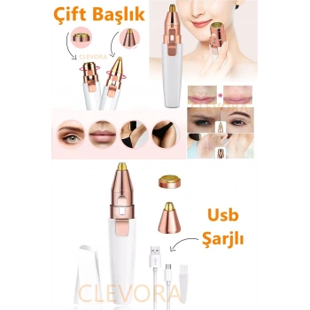 Kaş Bıyık Alma Epilatörü -Yüz Epilatör- Kıl Kaş Bıyık Tüy Alma Aleti- Epilasyon Çift Başlık Şarjlı