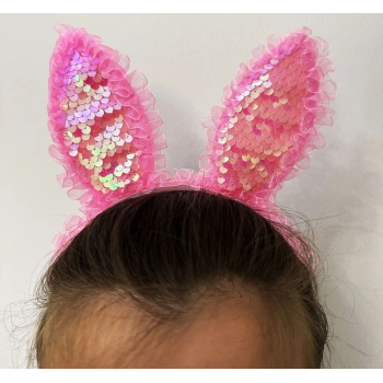 Kenarları Dantelli Pembe Tavşan Kulak Taçı