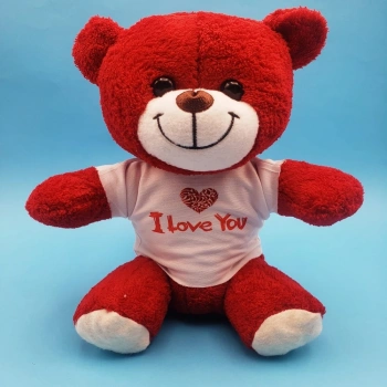 Kırmızı I Love You Tişörtlü Peluş Ayıcık