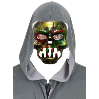 Kırmızı Kanlı Dişli Dracula Kafatası Maskesi Altın Renk (5324)