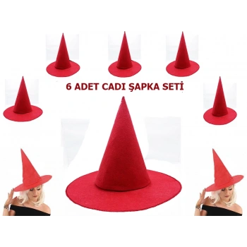 Kırmızı Keçe Cadı Şapkası Yetişkin-Çocuk Uyumlu