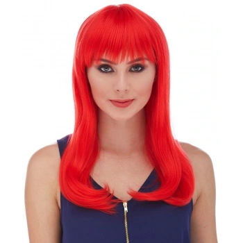 Kırmızı Renk Uzun Düz Parti Peruğu (5324)
