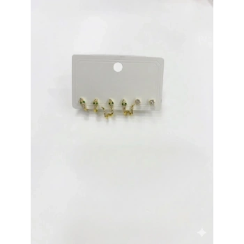 Kıvrımlı Yeşil Gözlü Yılan Detaylı Altılı Küpe - Kp00564