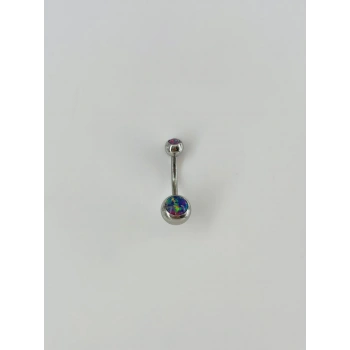 Koyu Hologram Taş Detaylı Göbek Piercing - Pg0051